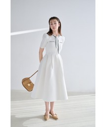極美品✨セルフォード スカラップ ニットワンピース 36 オフホワイト 完売品 CELFORD（セルフォード） ワンピース 「UVカット」「洗える」ボウタイ