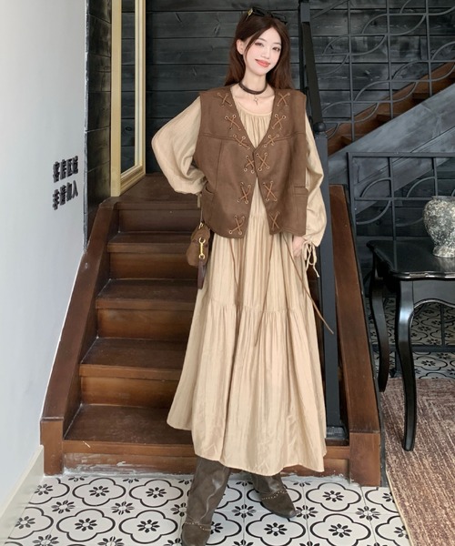 2ly2 ワンピース ふんわりギャザー ティアードロングワンピース