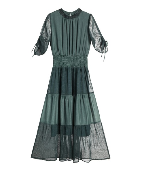 「DRESS PLUS」 半袖ワンピース L スモークグレー レディース_画像2