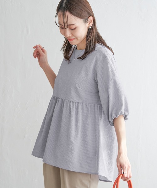 「ikka」 7分袖ブラウス M グレー レディース_画像2