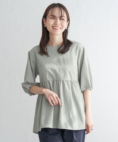 「ikka」 7分袖ブラウス M グレー レディース_画像6