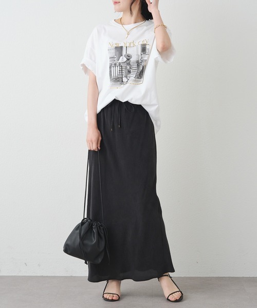 pual ce cin ロング スカート シルクタッチセミフレアスカート