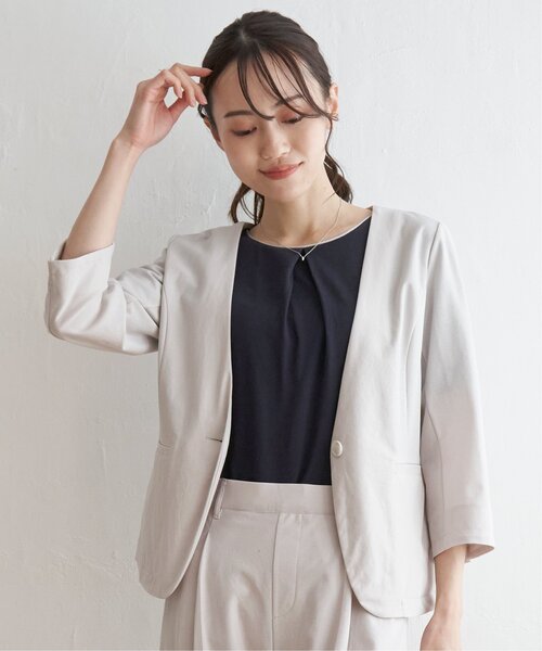 「IKKA LOUNGE」 ノーカラージャケット M ライトグレー レディース_画像3
