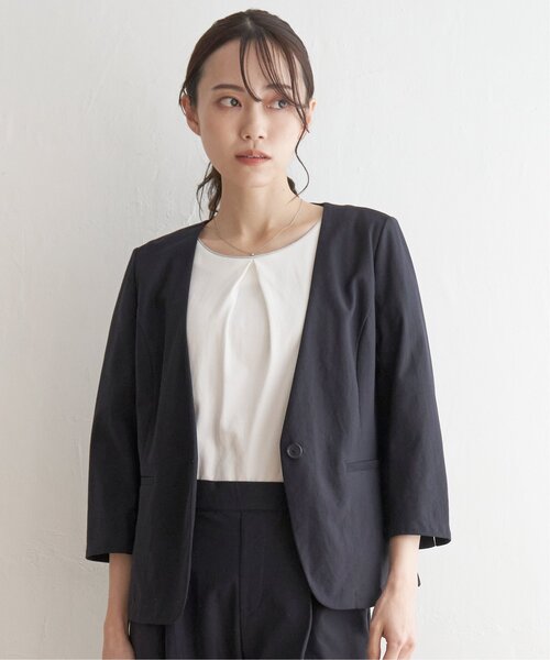 「IKKA LOUNGE」 ノーカラージャケット M ライトグレー レディース_画像6