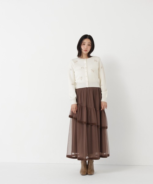 ナチュラルビューティーベーシック☆ フラワービーズカーディガン NATURAL BEAUTY BASIC（ナチュラルビューティーベーシック