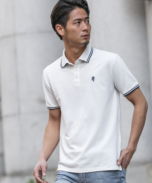 トルネードマート　アドレーション 刺繍入り 白ポロシャツ メンズ Lサイズ ADMIX/ATELIER SAB MEN ポロシャツ サマー 鹿ノ子 ／ ワンポイント