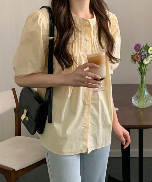 ヴィンテージ ワッペン パフスリーブ コットン シャツブラウス DAY CLOSET ブラウス シャツ レディース パフスリーブピンタック