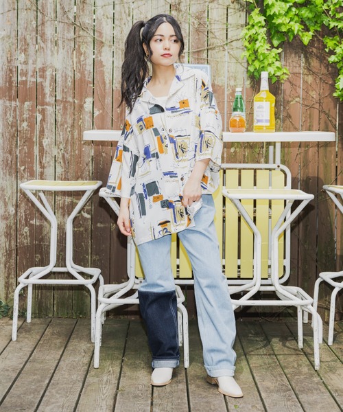 JINCL シャツ art pattern graphic open collar shirts メンズ