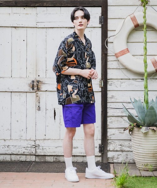 JINCL シャツ art pattern graphic open collar shirts メンズ
