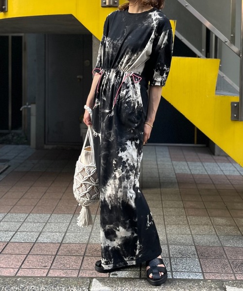 mi via loca ワンピース 夏 タイダイ配色ドロストギャザーロング