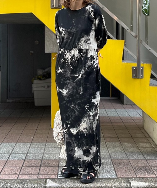 mi via loca ワンピース 夏 タイダイ配色ドロストギャザーロング