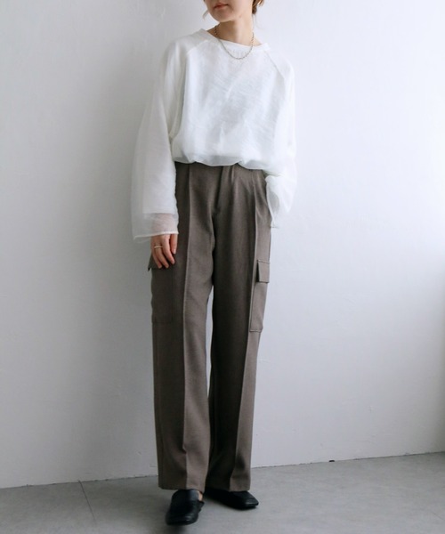 notch. ブラウス シャツ オーガンジー長袖Tブラウス レディース