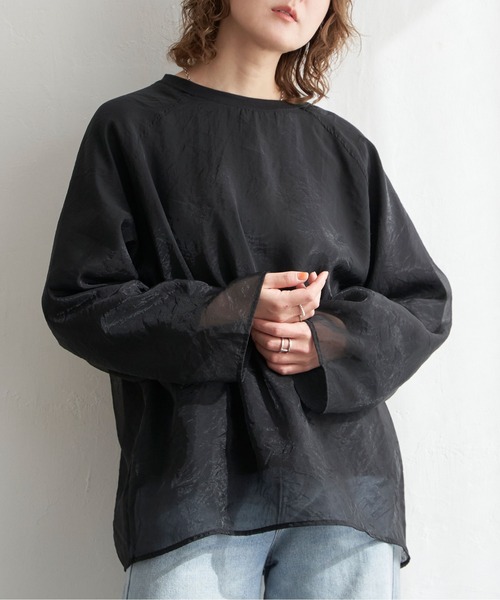 notch. ブラウス シャツ オーガンジー長袖Tブラウス レディース