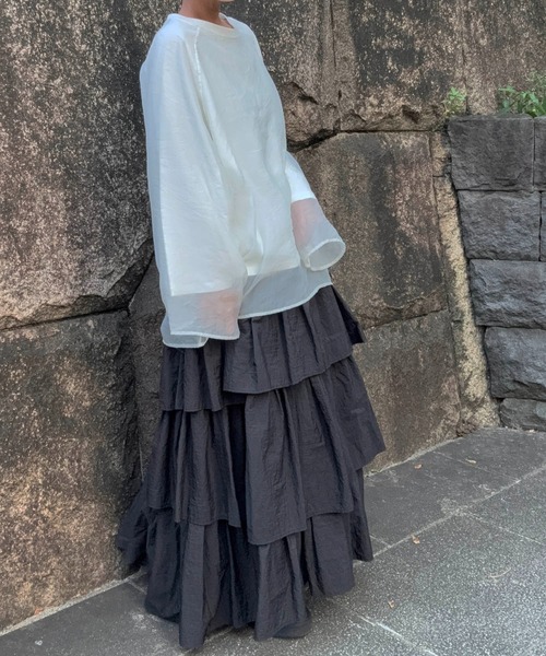 notch. ブラウス シャツ オーガンジー長袖Tブラウス レディース