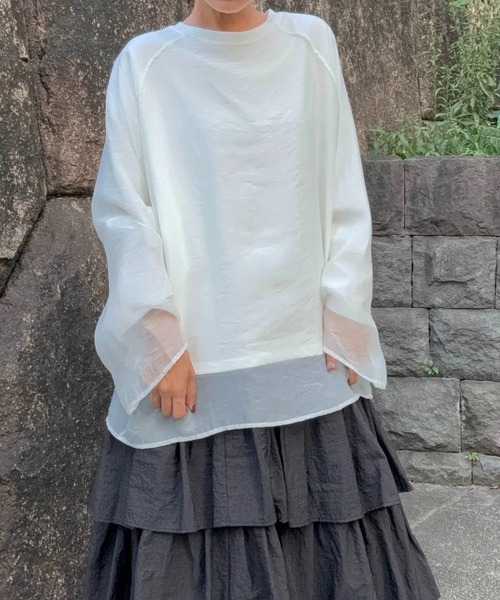 notch. ブラウス シャツ オーガンジー長袖Tブラウス レディース
