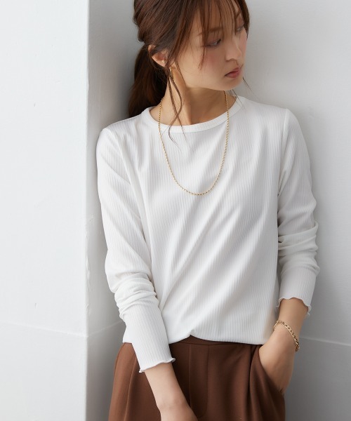 ニッセン（nissen） tシャツ 細リブクルーネックカットソートップス