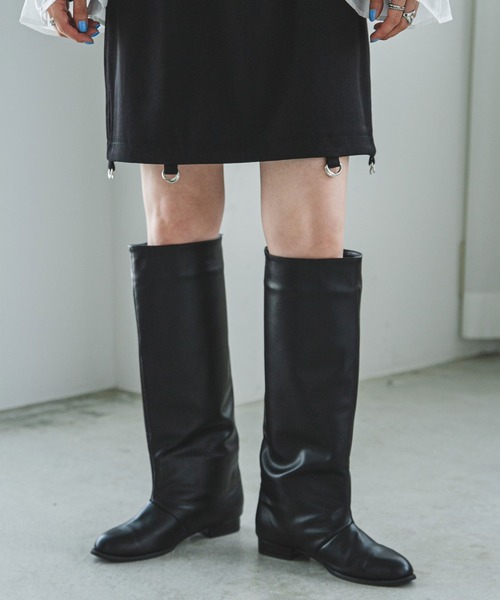 bohmal ブーツ ワイドシャフトストレートロングブーツ