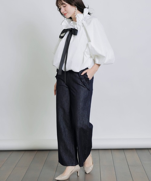 PICCIN（ピッチン） ブラウス シャツ ビッグカラーグログランリボン