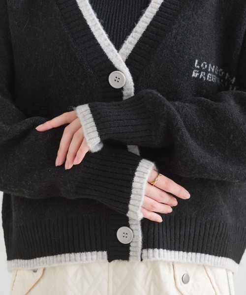 ロゴ刺繍 ブラックカーディガン FURRY カーディガン ブリティッシュロゴカーディガン レディース