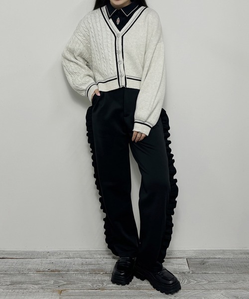 カーディガン 「WOMEN」WINTER アシメケーブル カーディガン レディース カーディガン アシメケーブルニット配色カーディガン レディース