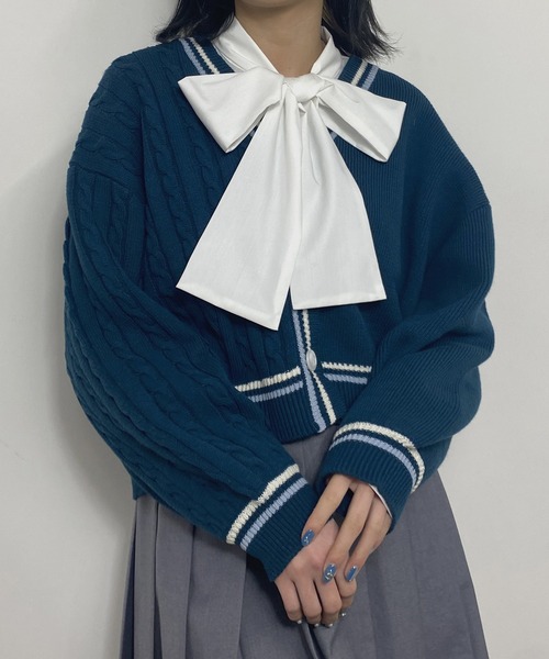 カーディガン 「WOMEN」WINTER アシメケーブル カーディガン レディース カーディガン アシメケーブルニット配色カーディガン レディース