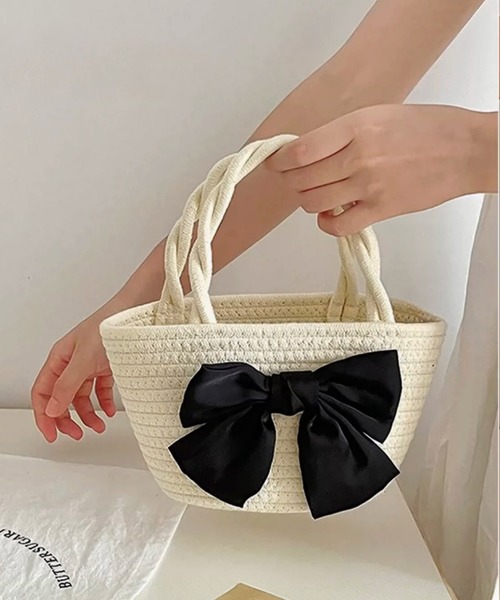 ビックリボンカゴバック shopnikoniko ハンドバッグ ビックリボン かごバッグ ミニ