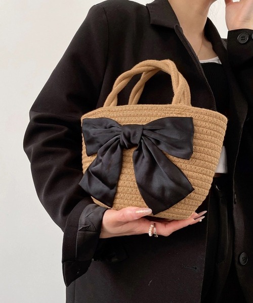 shopnikoniko（ショップにこにこ） ハンドバッグ ビックリボン かご