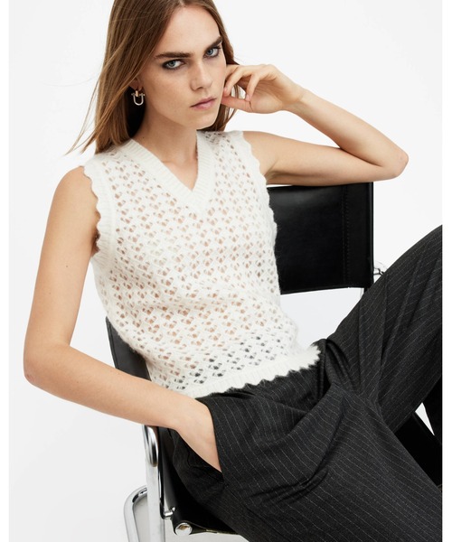 タンクトップ ノースリーブ VIVIAN OPEN STITCH V-NECK TANK TOP | VIVIAN オープン ステッチ Vネック タン ALLSAINTS タンクトップ ノースリーブ VIVIAN OPEN STITCH V