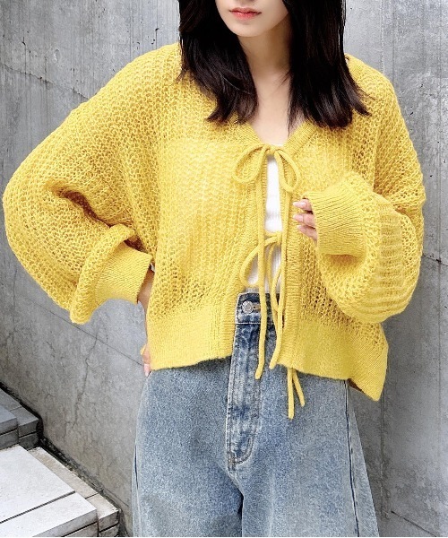 INGNI（イング） カーディガン フロントリボンモヘアニット