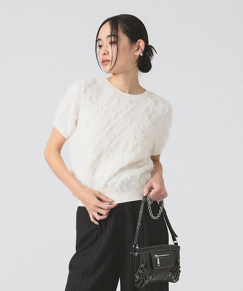 ニット セーター フリンジ ハーフスリーブ トップス レディース