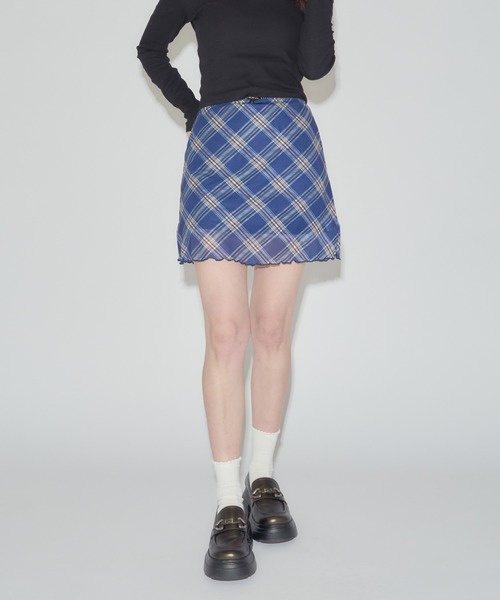日本未入荷 CHUU★シースルーチェックプリントトップス uneune see-through high neck tops (blue) – POPPY