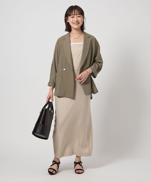 美品　グリーンレーベルリラクシング　接触冷感　ベリーライトジャケット モカ green label relaxing ジャケット テーラードジャケット 「size