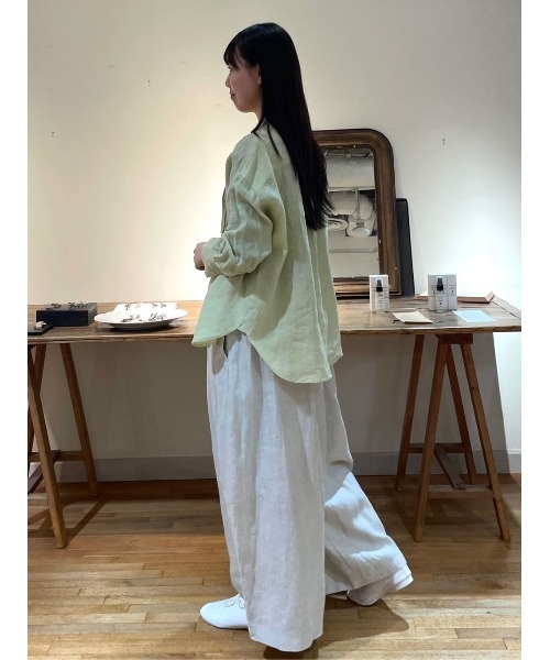 LOISIR パンツ リネンツイルボトルシルエットパンツ レディース