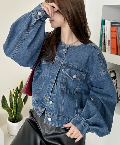 Ada. デニムジャケット gジャン ノーカラー ビッグシルエット
