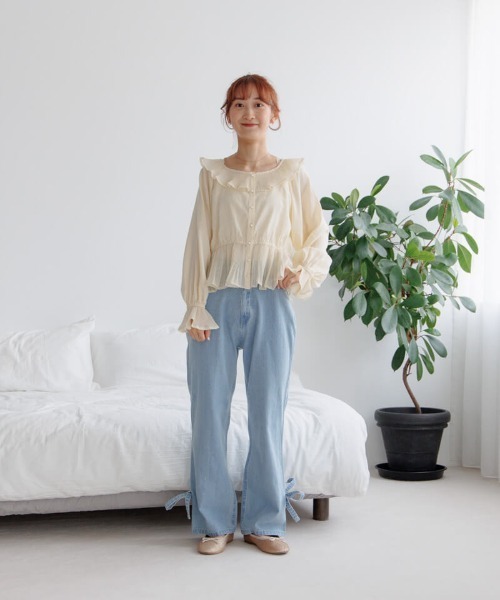 flower ブラウス シャツ シェルプリーツブラウス レディース