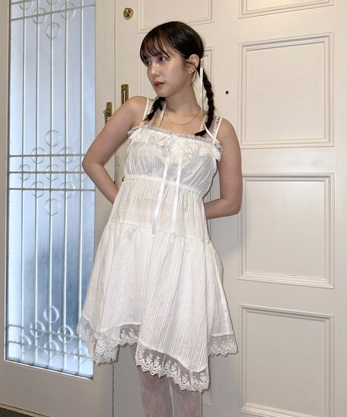 レース★フリル★キャミソールワンピース★調節可能★ ANNA SUI osharewalker 【送料無料】キャミワンピース レディース