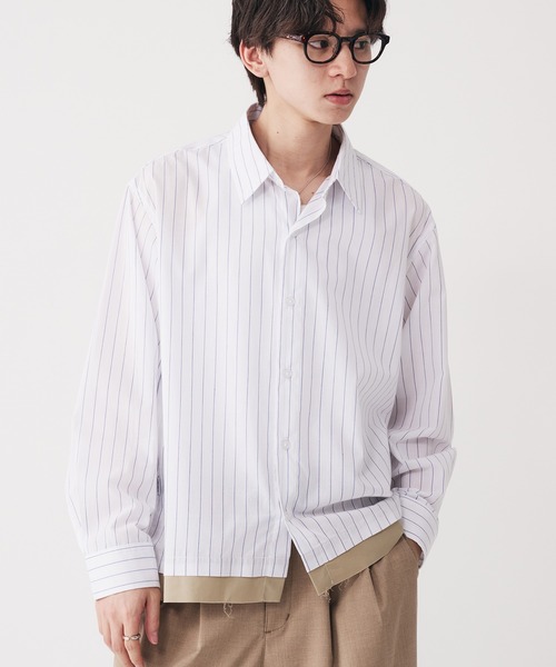 ArgueCultureストライプリベットレイヤードシャツ薄めジャケット Adoon plain シャツ Long Sleeve Layered Stripe Shirt