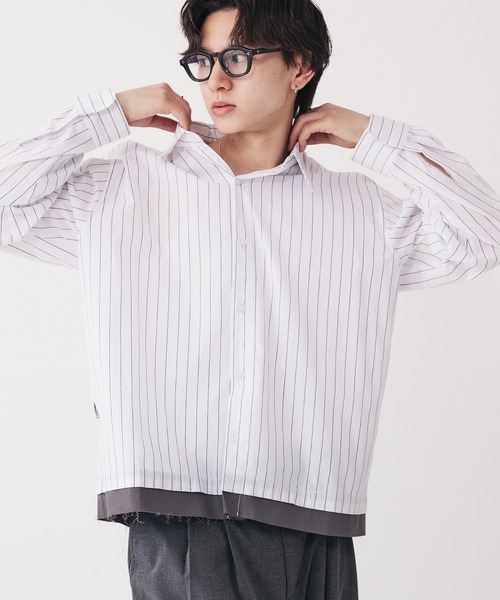 Adoon plain シャツ Long Sleeve Layered Stripe Shirt
