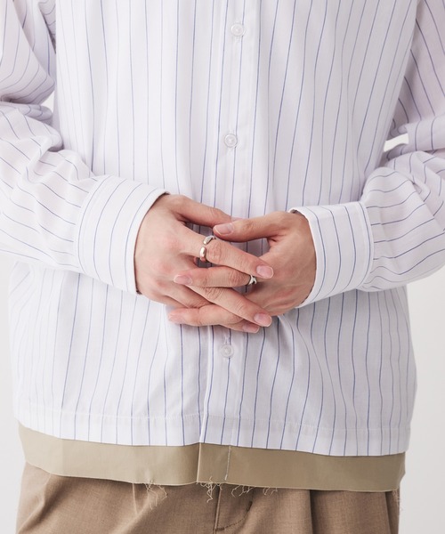 Adoon plain シャツ Long Sleeve Layered Stripe Shirt