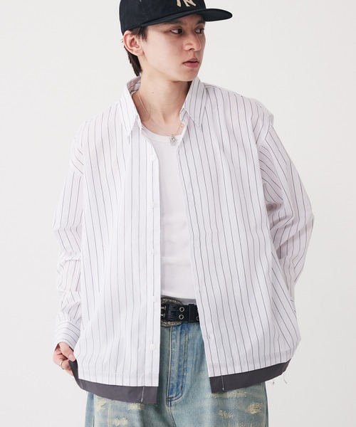 Adoon plain シャツ Long Sleeve Layered Stripe Shirt / ロングスリ