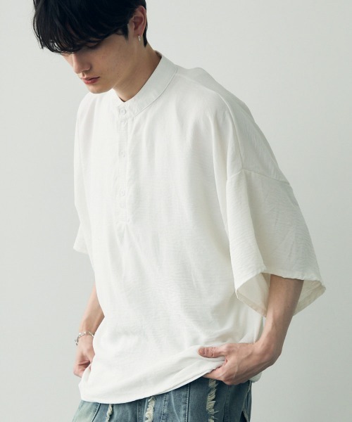 tシャツ Over size wide sleeve tops / オーバーサイズワイドスリーブノーカラートップス メンズ レディース | Shoowtime | 01