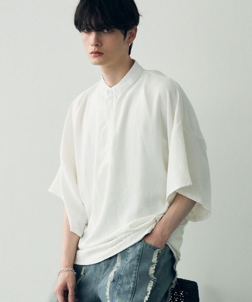 tシャツ Over size wide sleeve tops / オーバーサイズワイドスリーブノーカラートップス メンズ レディース | Shoowtime | 05