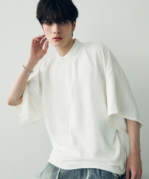 tシャツ Over size wide sleeve tops / オーバーサイズワイドスリーブノーカラートップス メンズ レディース | Shoowtime | 09