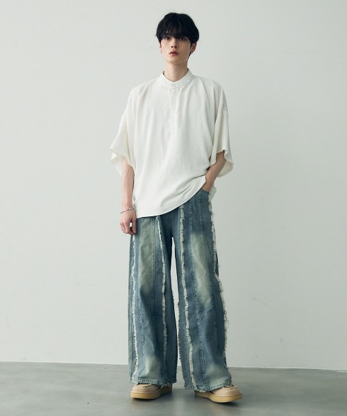 tシャツ Over size wide sleeve tops / オーバーサイズワイドスリーブノーカラートップス メンズ レディース | Shoowtime | 14
