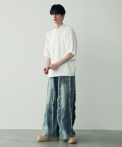 tシャツ Over size wide sleeve tops / オーバーサイズワイドスリーブノーカラートップス メンズ レディース | Shoowtime | 15