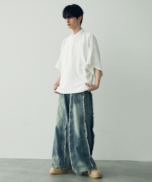 tシャツ Over size wide sleeve tops / オーバーサイズワイドスリーブノーカラートップス メンズ レディース | Shoowtime | 18