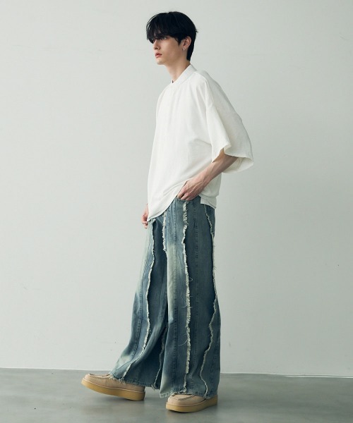 tシャツ Over size wide sleeve tops / オーバーサイズワイドスリーブノーカラートップス メンズ レディース | Shoowtime | 19