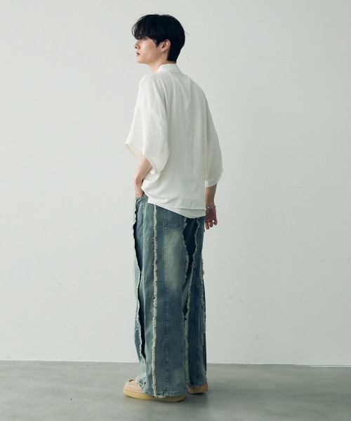 tシャツ Over size wide sleeve tops / オーバーサイズワイドスリーブノーカラートップス メンズ レディース | Shoowtime | 21