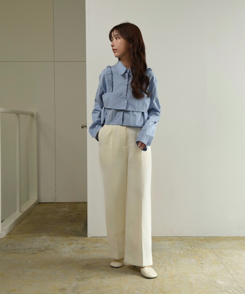ブラウス シャツ bustier layered short shirt set / ビスチェレイヤードショートシャツセット レディース セール】bustier layered short shirt set / ビスチェレイヤード