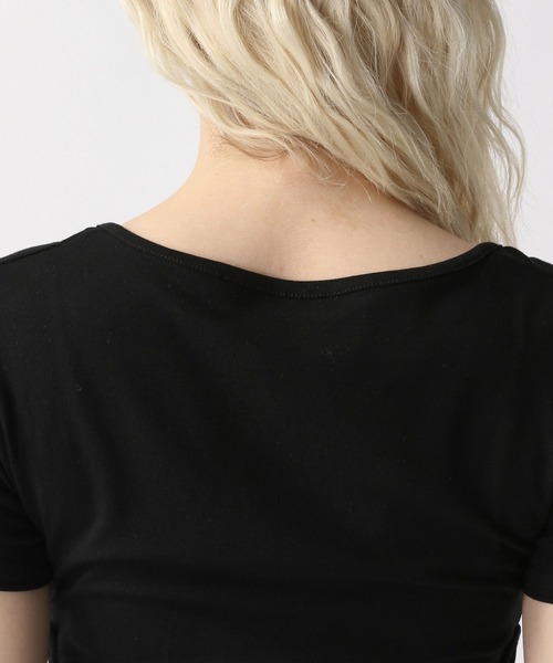 FRIDA ZAZOU 売れ筋商品|||フリーダ ザゾウ Tシャツ トップス レディース Tops Black セール】フラワーストレッチ Tシャツ（Tシャツ/カットソー